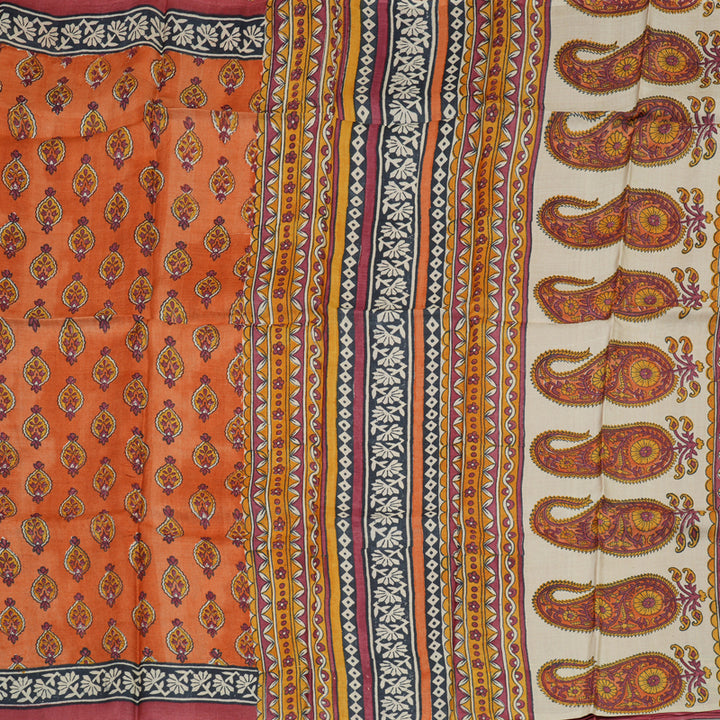 Hayagrivas Burnt Orange Tussar Silk Saree with Red Border KBE1088I4-2