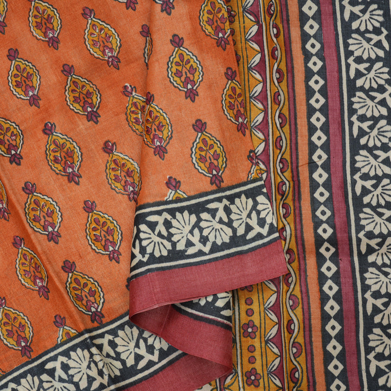 Hayagrivas Burnt Orange Tussar Silk Saree with Red Border KBE1088I4-2