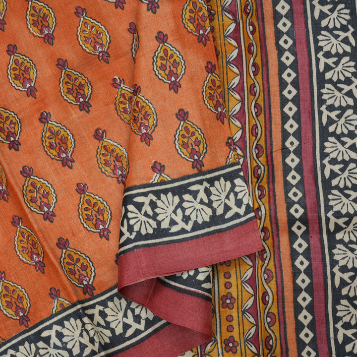 Hayagrivas Burnt Orange Tussar Silk Saree with Red Border KBE1088I4-2