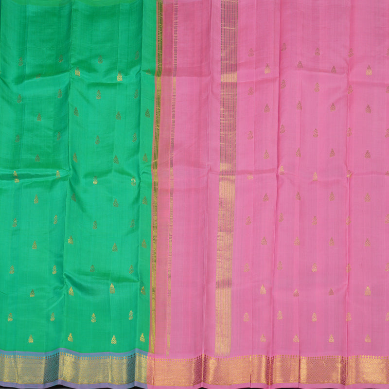 Hayagrivas Handloom Mint Green Kanjivaram Silk Saree with Lavendar Border KBE1089I2-9