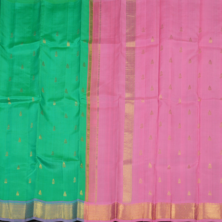 Hayagrivas Handloom Mint Green Kanjivaram Silk Saree with Lavendar Border KBE1089I2-9