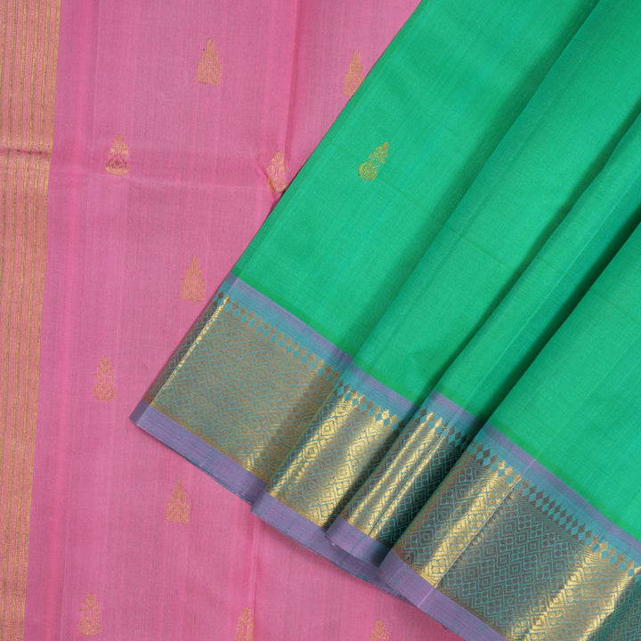 Hayagrivas Handloom Mint Green Kanjivaram Silk Saree with Lavendar Border KBE1089I2-9