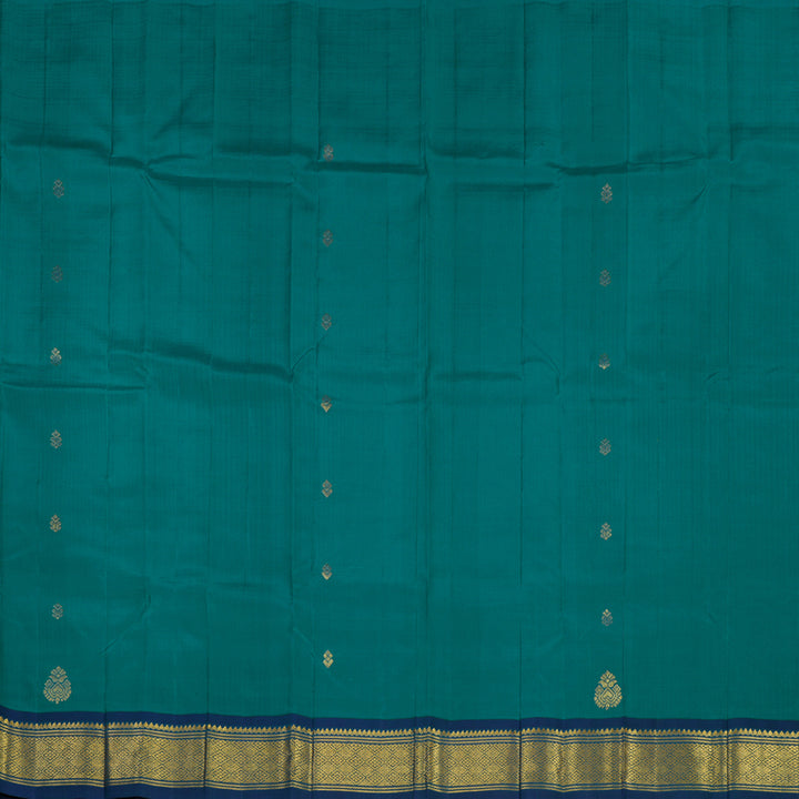 Hayagrivas Handloom Rama Green Kanjivaram Silk Saree with Midnight Blue Border KBE1089I3-15