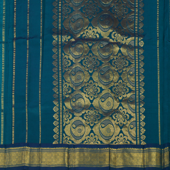 Hayagrivas Handloom Rama Green Kanjivaram Silk Saree with Midnight Blue Border KBE1089I3-15