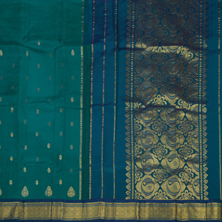 Hayagrivas Handloom Rama Green Kanjivaram Silk Saree with Midnight Blue Border KBE1089I3-15