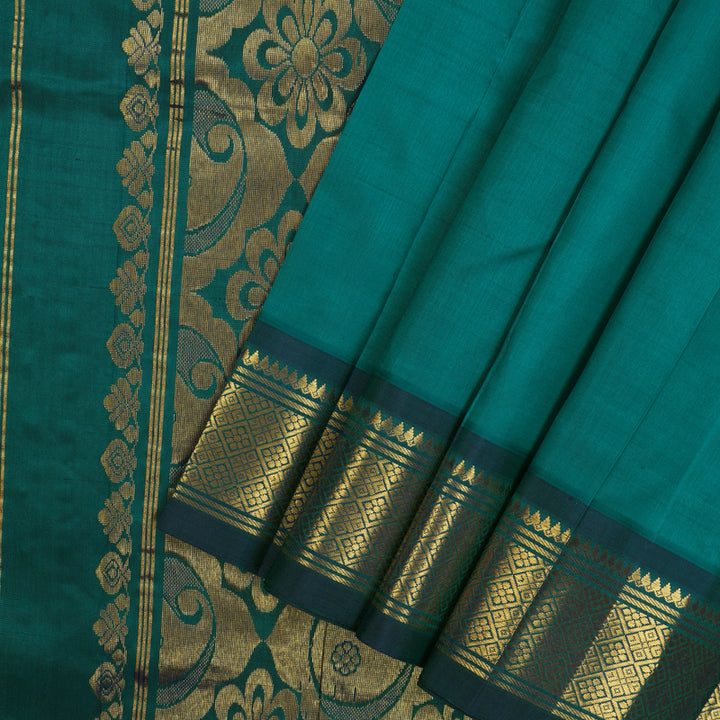 Hayagrivas Handloom Rama Green Kanjivaram Silk Saree with Midnight Blue Border KBE1089I3-15
