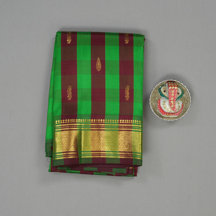 Hayagrivas Multicolour Checks Pure One-sided Border Kanjivaram Silk saree KBE1089I4-4