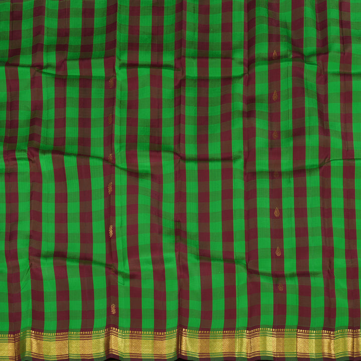 Hayagrivas Multicolour Checks Pure One-sided Border Kanjivaram Silk saree KBE1089I4-4