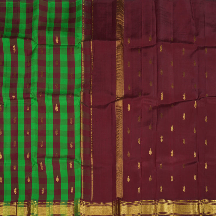 Hayagrivas Multicolour Checks Pure One-sided Border Kanjivaram Silk saree KBE1089I4-4