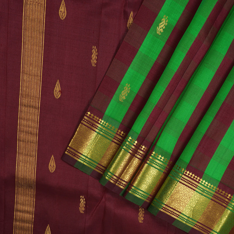 Hayagrivas Multicolour Checks Pure One-sided Border Kanjivaram Silk saree KBE1089I4-4