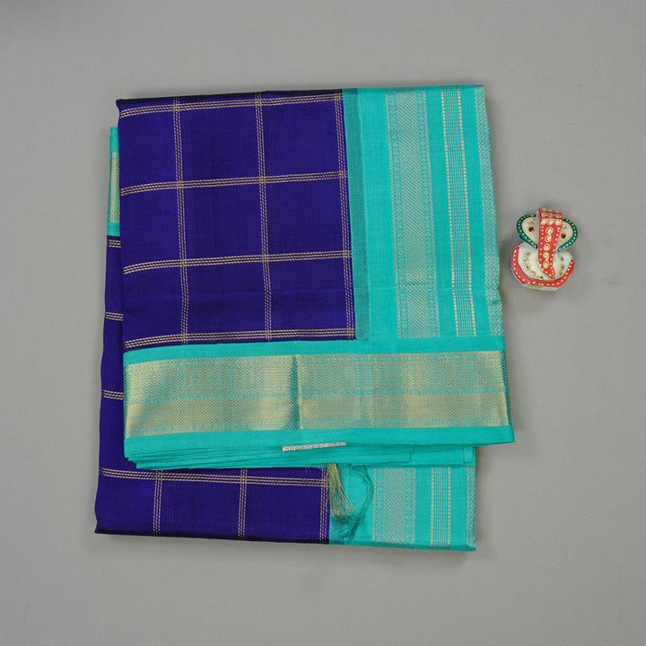 Hayagrivas Blue Handloom Silk Cotton Saree with Sea Blue Border KBE108D4-3