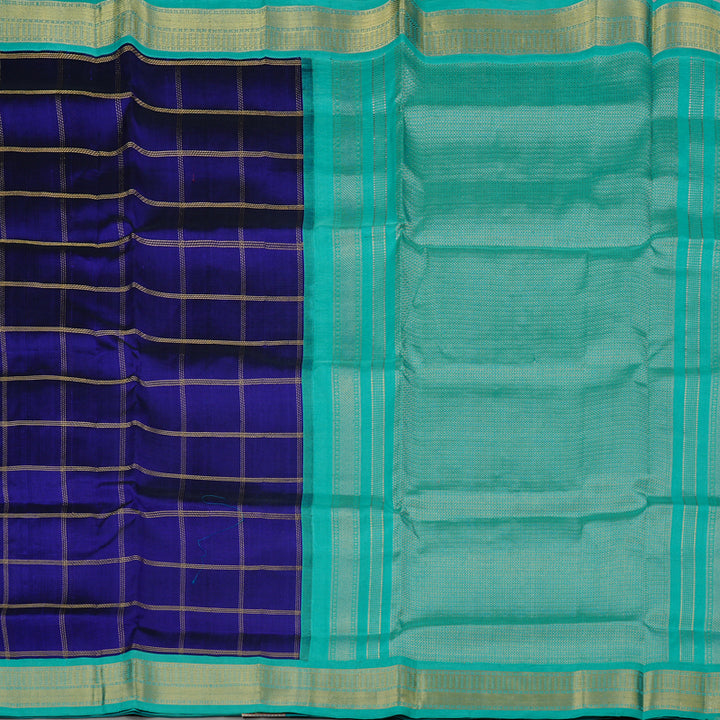 Hayagrivas Blue Handloom Silk Cotton Saree with Sea Blue Border KBE108D4-3