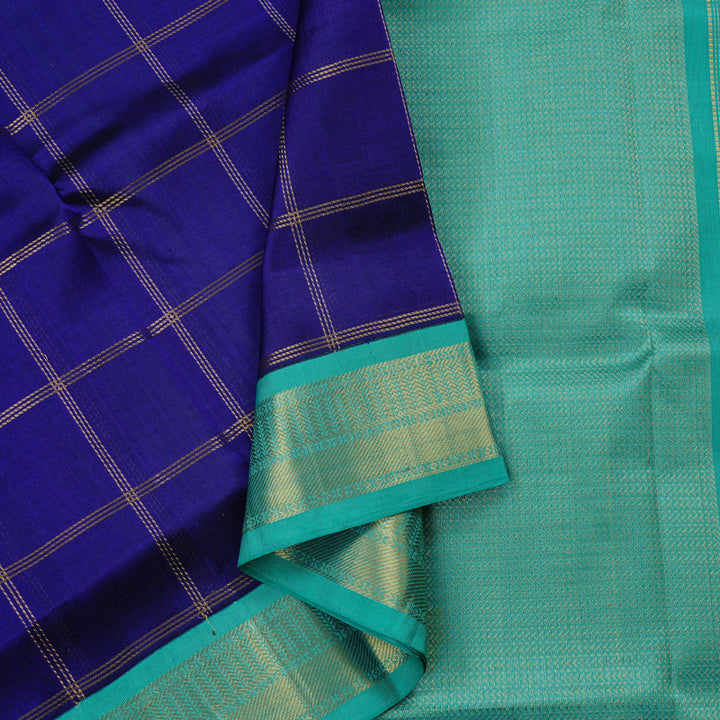 Hayagrivas Blue Handloom Silk Cotton Saree with Sea Blue Border KBE108D4-3