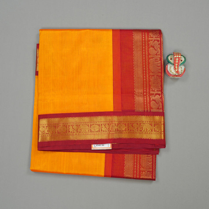 Hayagrivas Handloom Silk Cotton Saree in Stunning Mango Yellow KBE108D5-1