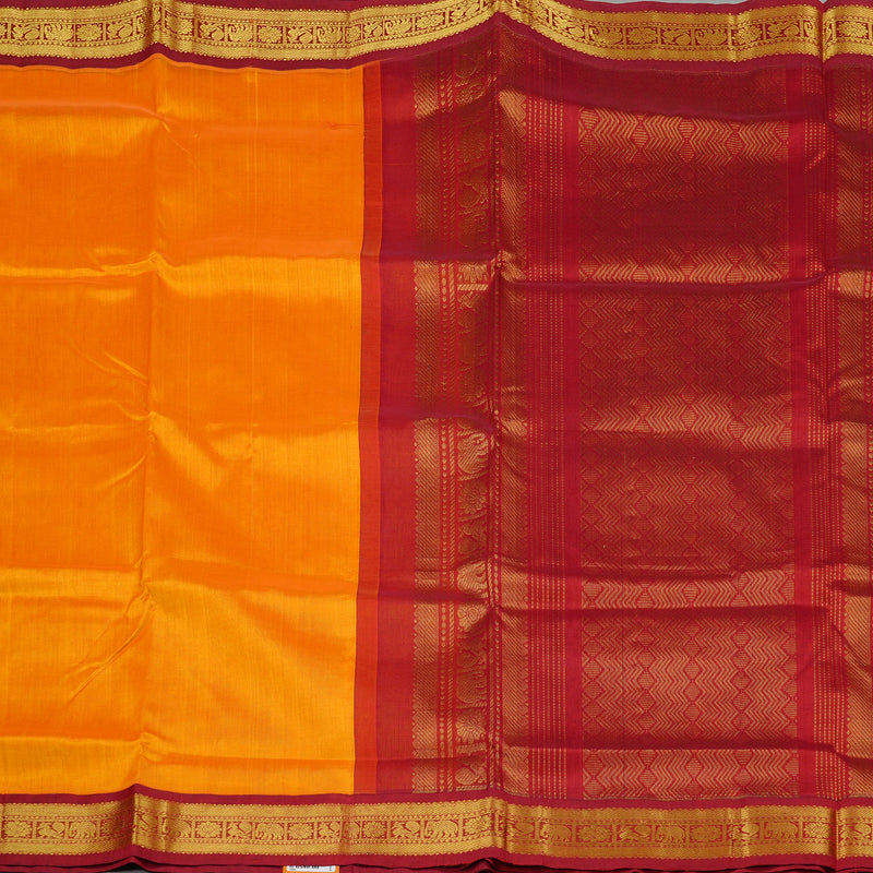 Hayagrivas Handloom Silk Cotton Saree in Stunning Mango Yellow KBE108D5-1
