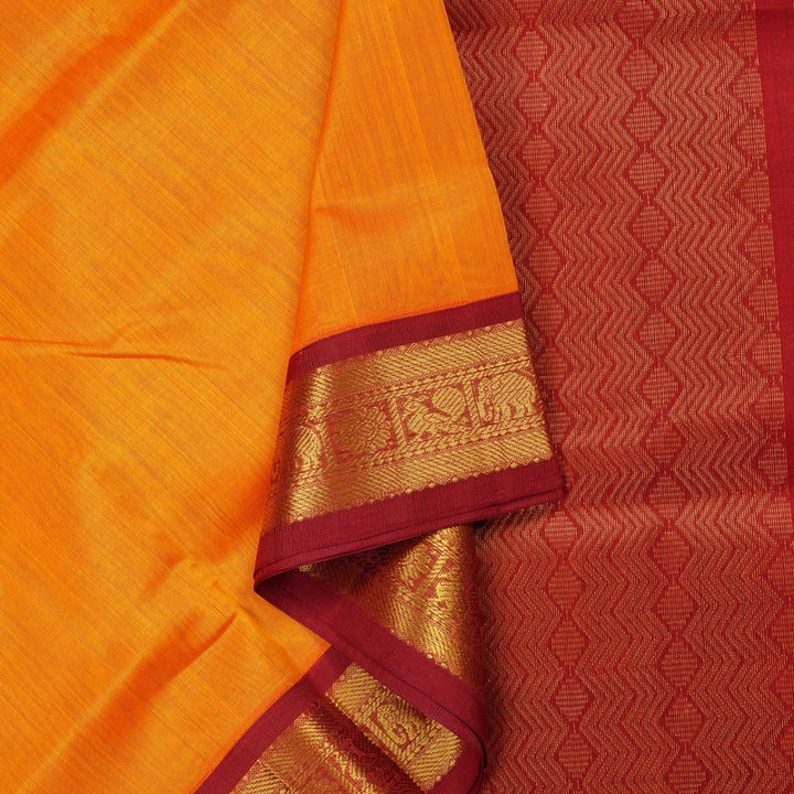 Hayagrivas Handloom Silk Cotton Saree in Stunning Mango Yellow KBE108D5-1