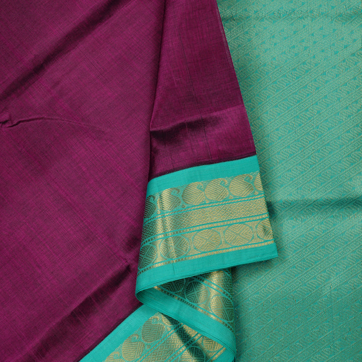 Hayagrivas Handloom Pure Silk Cotton Saree in Majestic Dark Purple KBE108D5-12