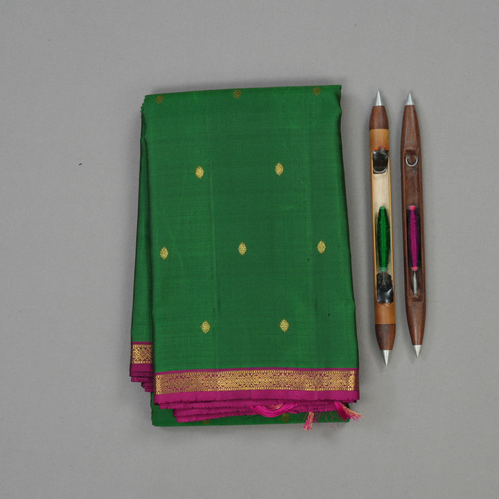 Hayagrivas Handloom Dark Green Kanjivaram Silk Saree with Wine Purple border KBE1091I1-3