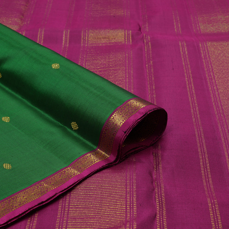 Hayagrivas Handloom Dark Green Kanjivaram Silk Saree with Wine Purple border KBE1091I1-3