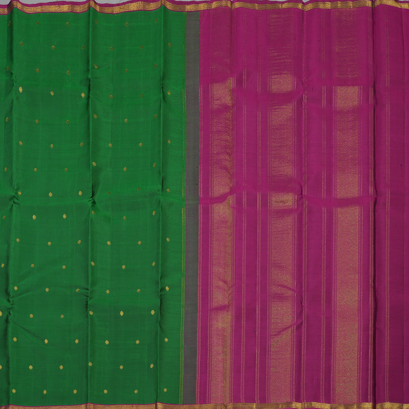 Hayagrivas Handloom Dark Green Kanjivaram Silk Saree with Wine Purple border KBE1091I1-3