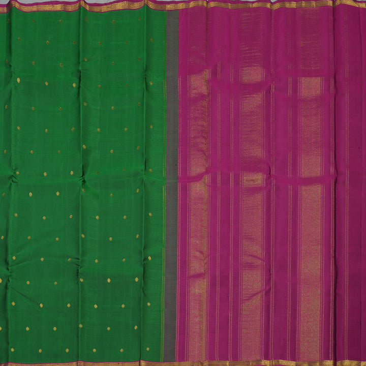 Hayagrivas Handloom Dark Green Kanjivaram Silk Saree with Wine Purple border KBE1091I1-3