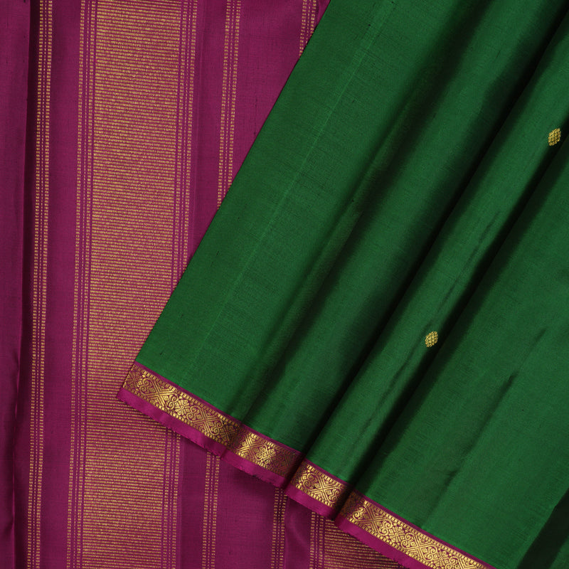 Hayagrivas Handloom Dark Green Kanjivaram Silk Saree with Wine Purple border KBE1091I1-3