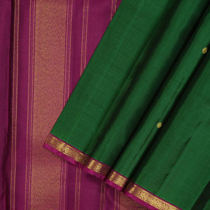 Hayagrivas Handloom Dark Green Kanjivaram Silk Saree with Wine Purple border KBE1091I1-3