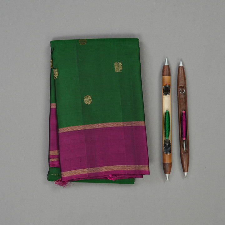 Hayagrivas Handloom Bottle Green Kanjivaram Silk Saree with Wine Purple Border KBE1091I23-2