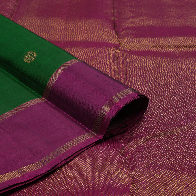 Hayagrivas Handloom Bottle Green Kanjivaram Silk Saree with Wine Purple Border KBE1091I23-2