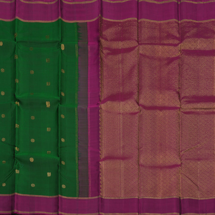 Hayagrivas Handloom Bottle Green Kanjivaram Silk Saree with Wine Purple Border KBE1091I23-2