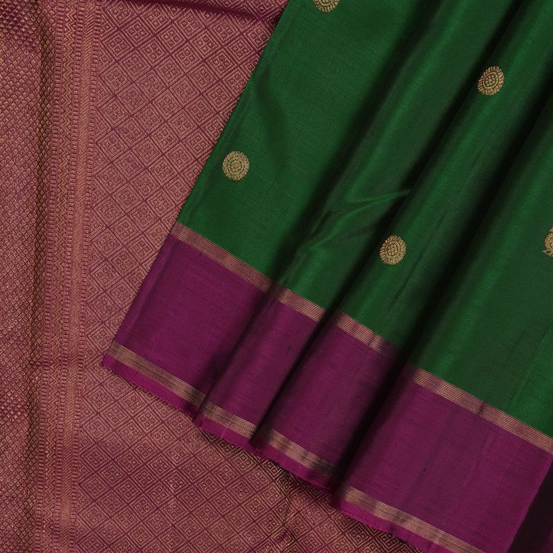 Hayagrivas Handloom Bottle Green Kanjivaram Silk Saree with Wine Purple Border KBE1091I23-2
