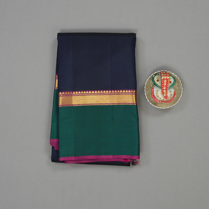 Hayagrivas Handloom Deep Midnight Blue Kanjivaram Silk Saree with Peacock Green Border KBE1091I25-4