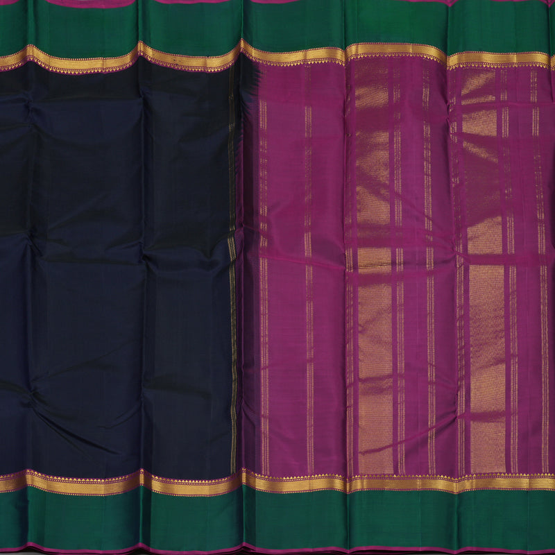Hayagrivas Handloom Deep Midnight Blue Kanjivaram Silk Saree with Peacock Green Border KBE1091I25-4