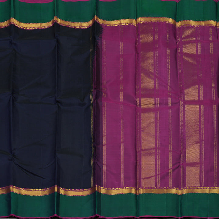Hayagrivas Handloom Deep Midnight Blue Kanjivaram Silk Saree with Peacock Green Border KBE1091I25-4