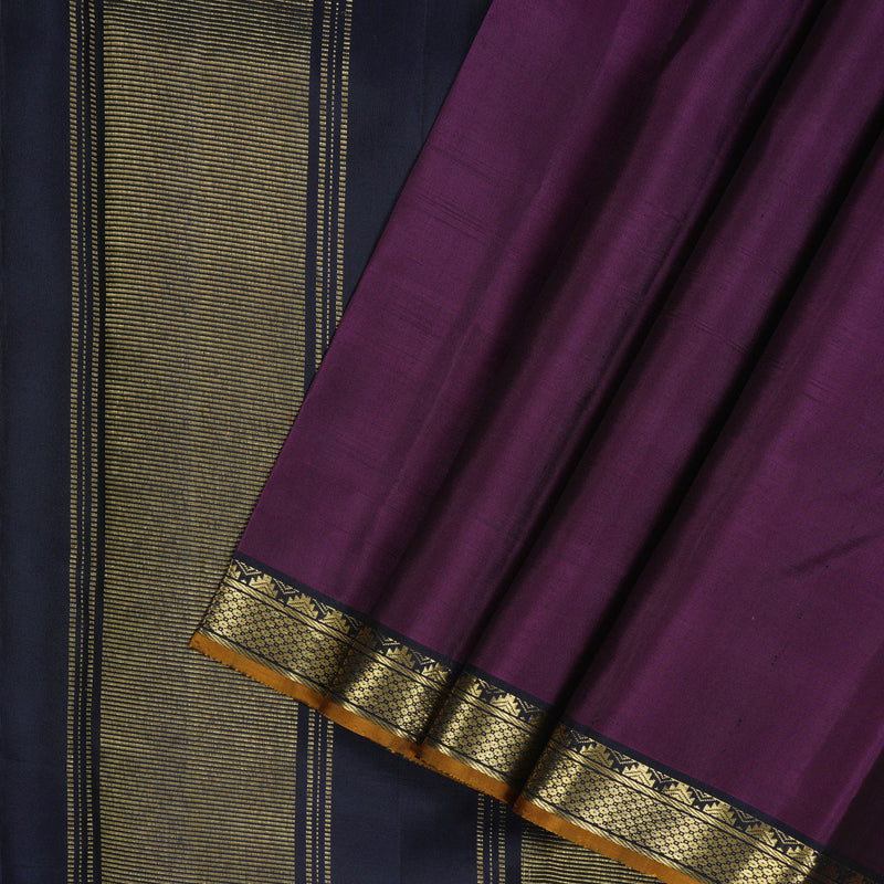 Hayagrivas Handloom Wine Purple Kanjivaram Silk Saree with Karum Neelam Border KBE1091I27-9