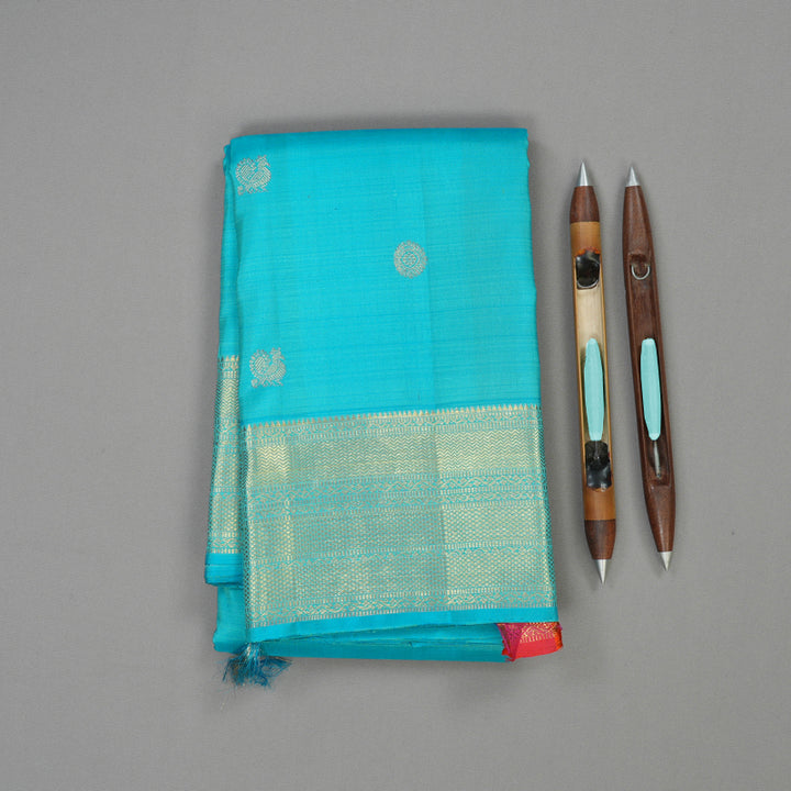 Hayagrivas Handloom Sky Blue Kanjivaram Silk Saree KBE1091I4-3