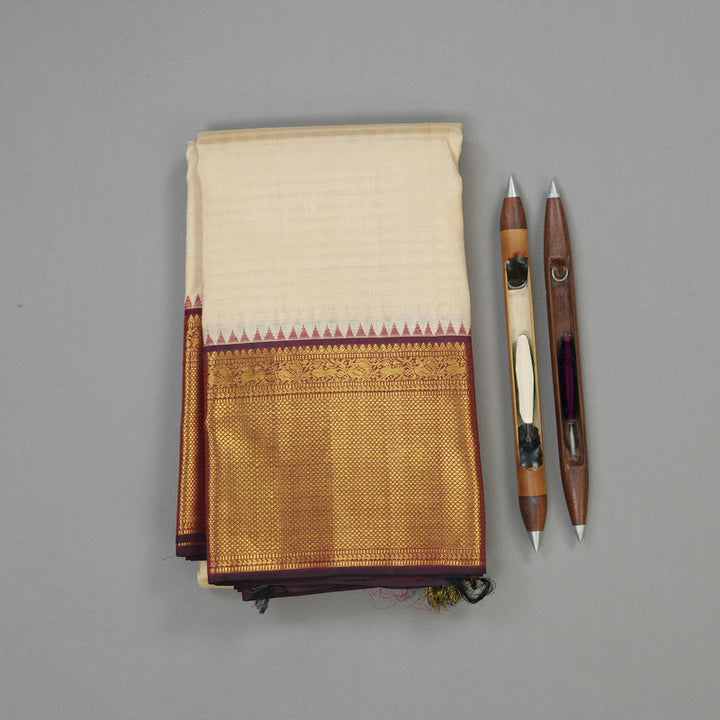 Hayagrivas Handloom Sandal Kanjivaram Silk Saree with Araku Maroon Border KBE1091I7-1