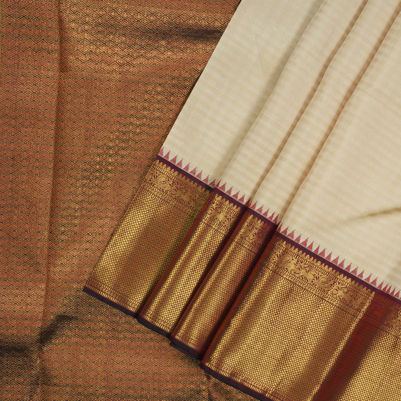Hayagrivas Handloom Sandal Kanjivaram Silk Saree with Araku Maroon Border KBE1091I7-1