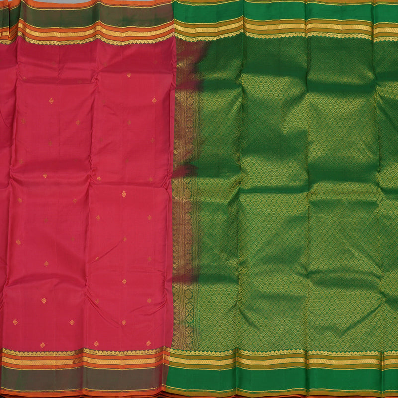 Hayagrivas Handloom Pinkish Red Kanjivaram Silk Saree with Manthalir Border KBE1093I11-4
