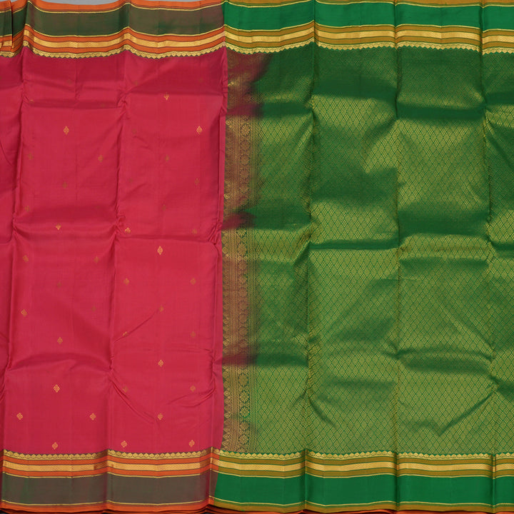 Hayagrivas Handloom Pinkish Red Kanjivaram Silk Saree with Manthalir Border KBE1093I11-4