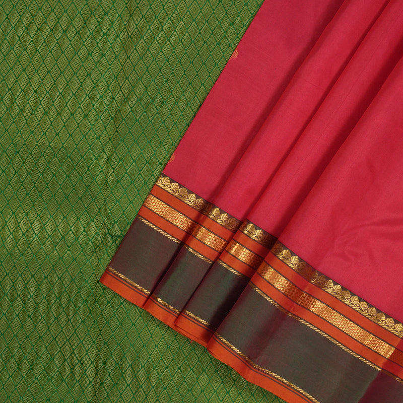 Hayagrivas Handloom Pinkish Red Kanjivaram Silk Saree with Manthalir Border KBE1093I11-4