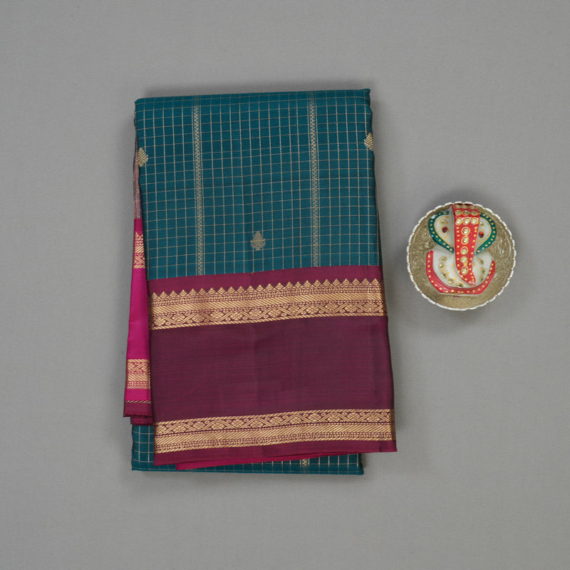 Hayagrivas Handloom Rama Green Kanjivaram Silk Saree with Wine Purple Border KBE1093I4-9