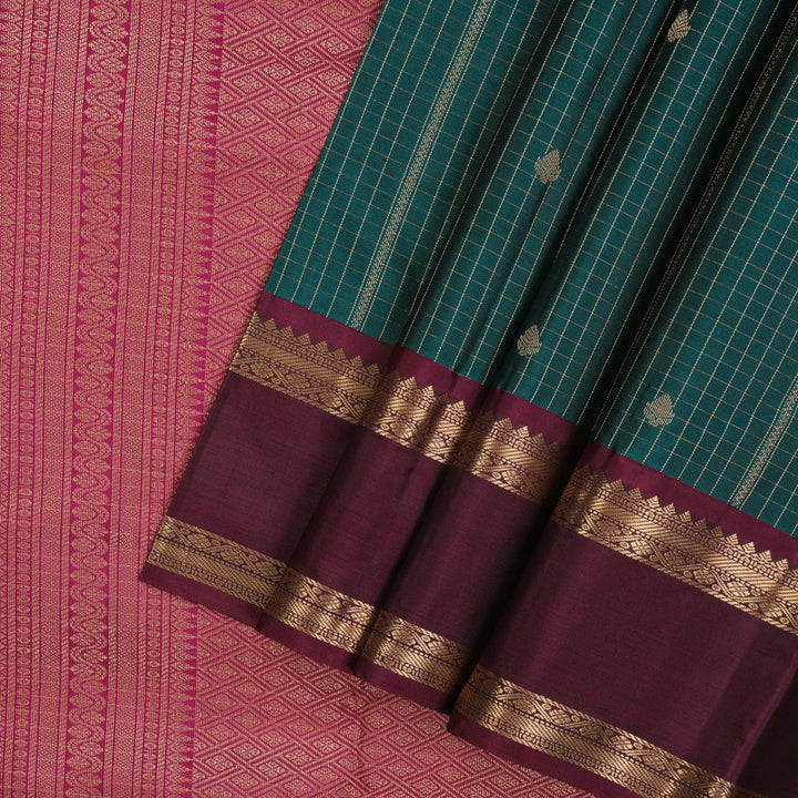 Hayagrivas Handloom Rama Green Kanjivaram Silk Saree with Wine Purple Border KBE1093I4-9