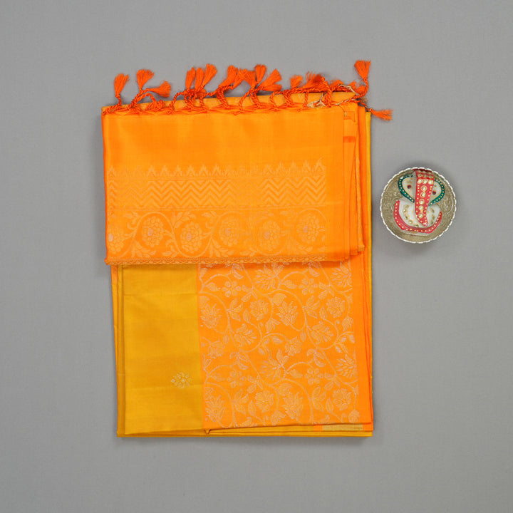 Hayagrivas Handloom Mango Yellow Pure Soft Silk Saree with Orange Border KBE1094I2-3