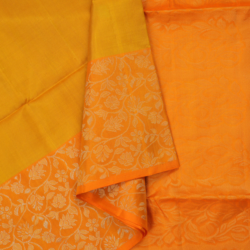 Hayagrivas Handloom Mango Yellow Pure Soft Silk Saree with Orange Border KBE1094I2-3