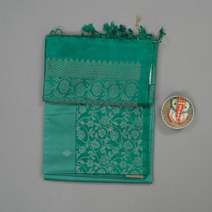 Hayagrivas Handloom Faded Green Soft Silk Saree with Rama Green Border KBE1094I2-9