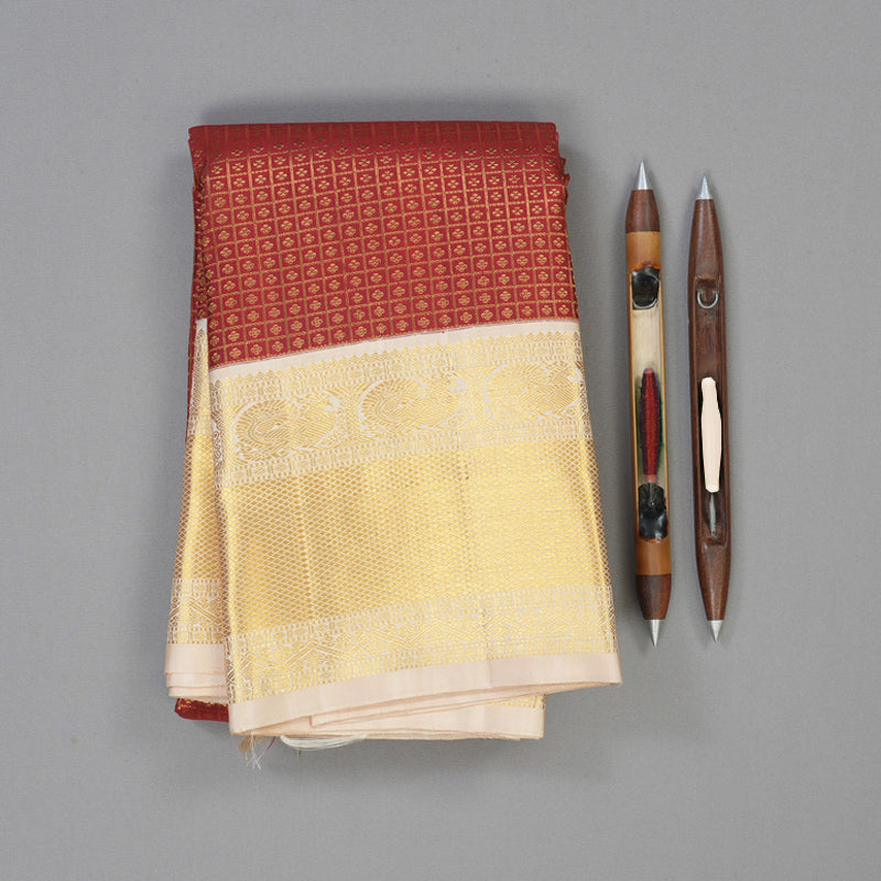 Hayagrivas Handloom Maroon Kanjivaram Silk Saree with Cream Border KBE1099I1-1