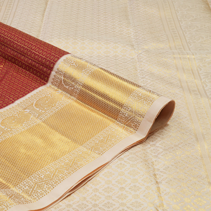 Hayagrivas Handloom Maroon Kanjivaram Silk Saree with Cream Border KBE1099I1-1