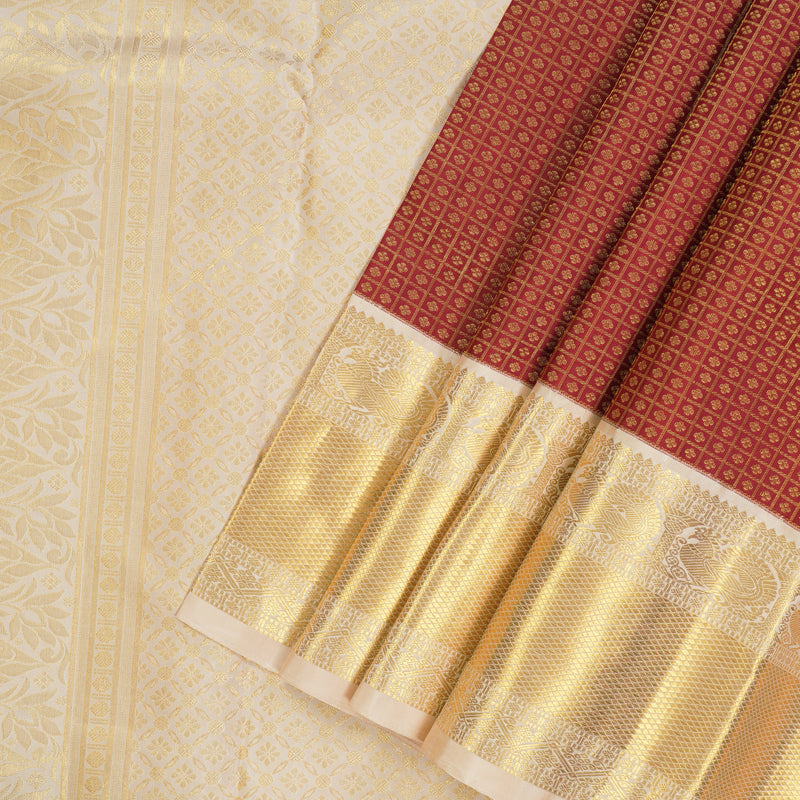 Hayagrivas Handloom Maroon Kanjivaram Silk Saree with Cream Border KBE1099I1-1