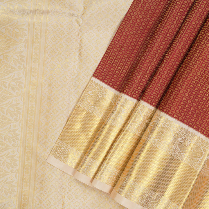Hayagrivas Handloom Maroon Kanjivaram Silk Saree with Cream Border KBE1099I1-1